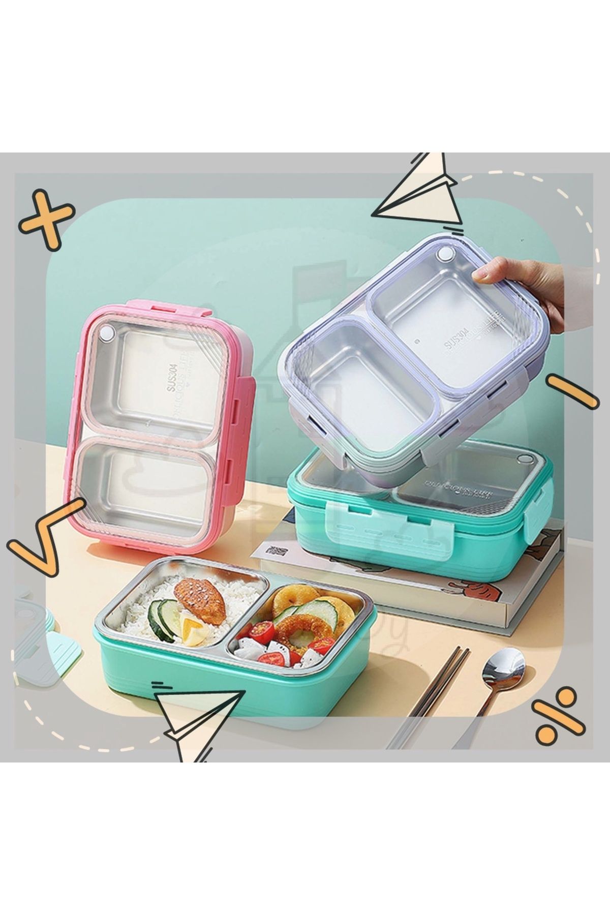 Vagonlife-700 ML New Generation Metal Lunch Box with Spoon - Single Layer, Two Compartments, Lunch Box 4