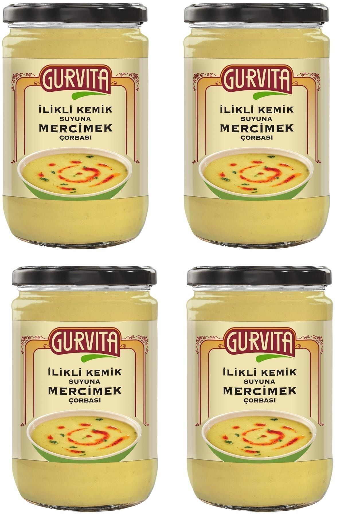 Gurvita Jöle Kıvamında Ilikli Kemik Suyuna Mercimek Çorbası 660 Ml 4'lü