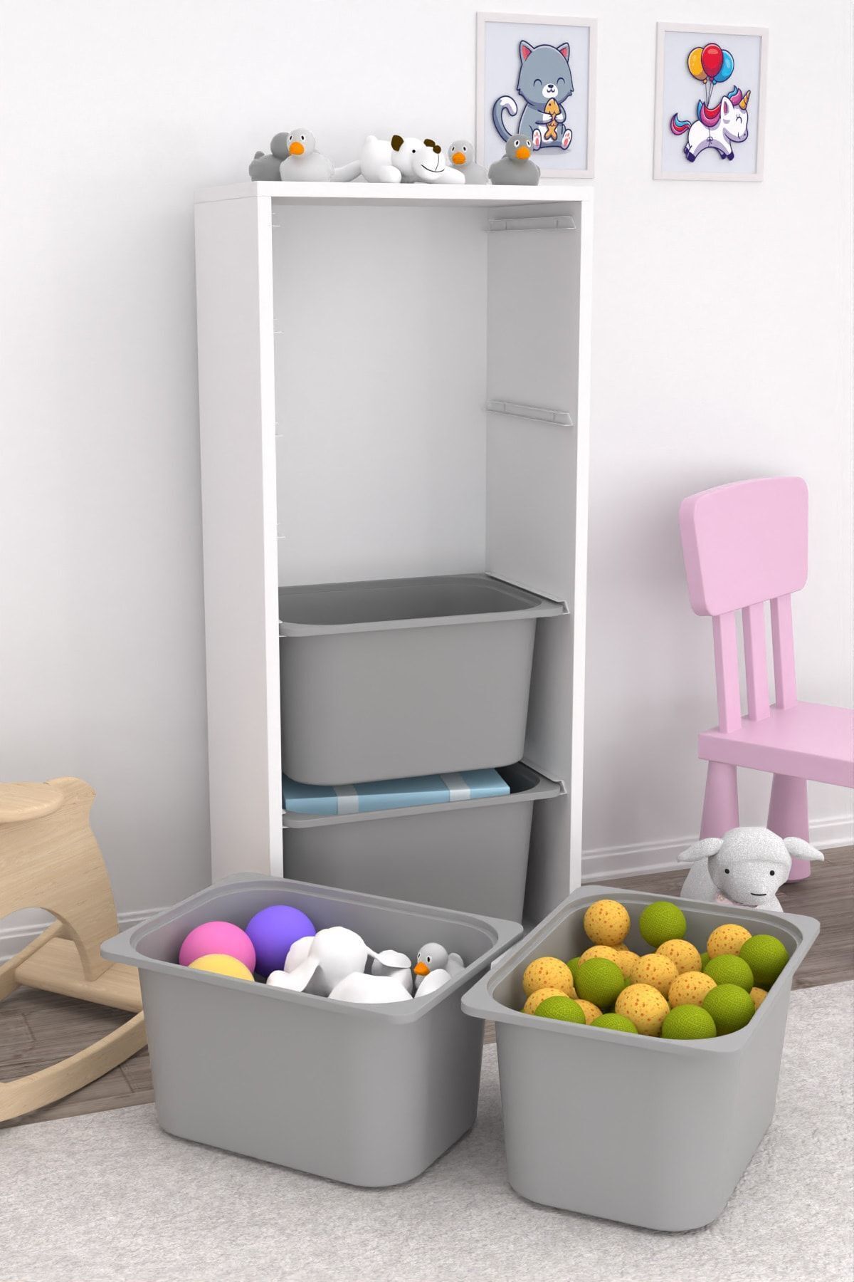 Pratico Cara 4 Derin Sepetli Çok Amaçlı Oyuncak Dolabı Mutfak Kiler Dolabı Gri fotoğrafı 3 (önizleme)