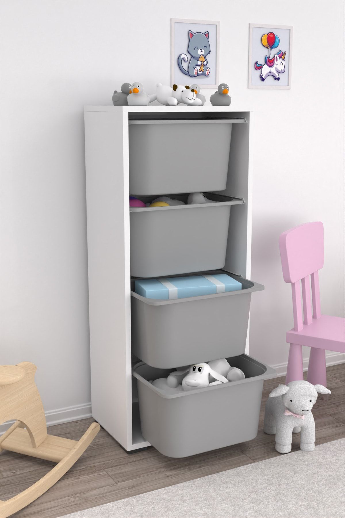 Pratico Cara 4 Derin Sepetli Çok Amaçlı Oyuncak Dolabı Mutfak Kiler Dolabı Gri fotoğrafı 2 (önizleme)