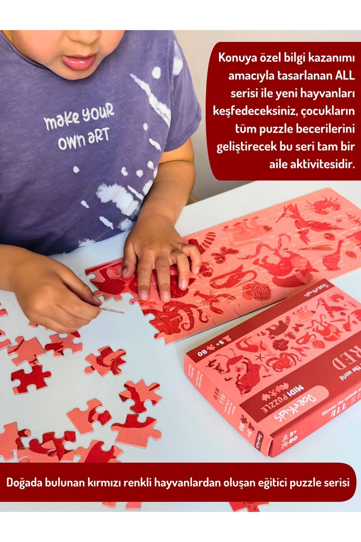 DoerKids All Red-Kırmızı Hayvanlar Eğitici-Öğretici Midi Puzzle | 4-9 Yaş 80 Parça fotoğrafı 3 (önizleme)