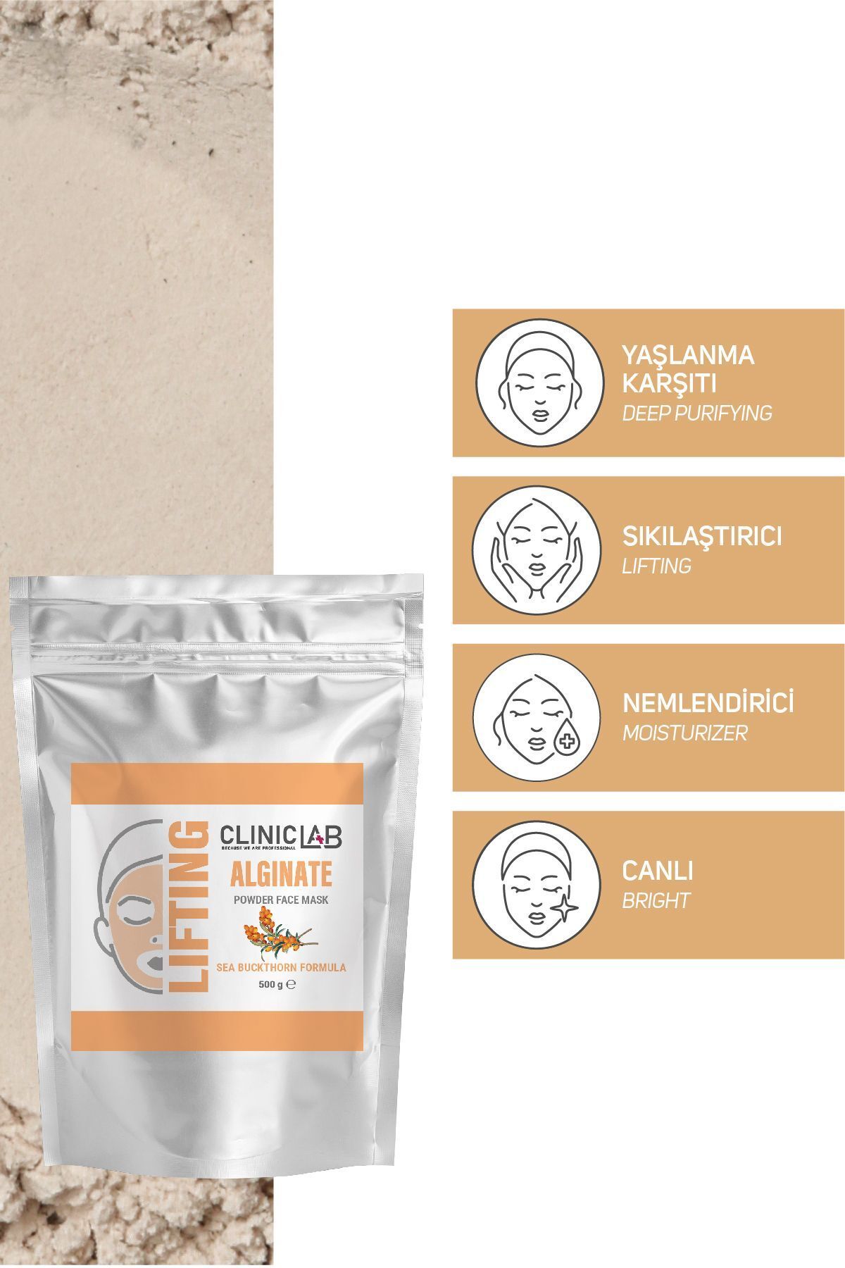 ماسک صورت پودر سفت کننده 500 گرم (سری آلژینات اصلی) Cliniclab