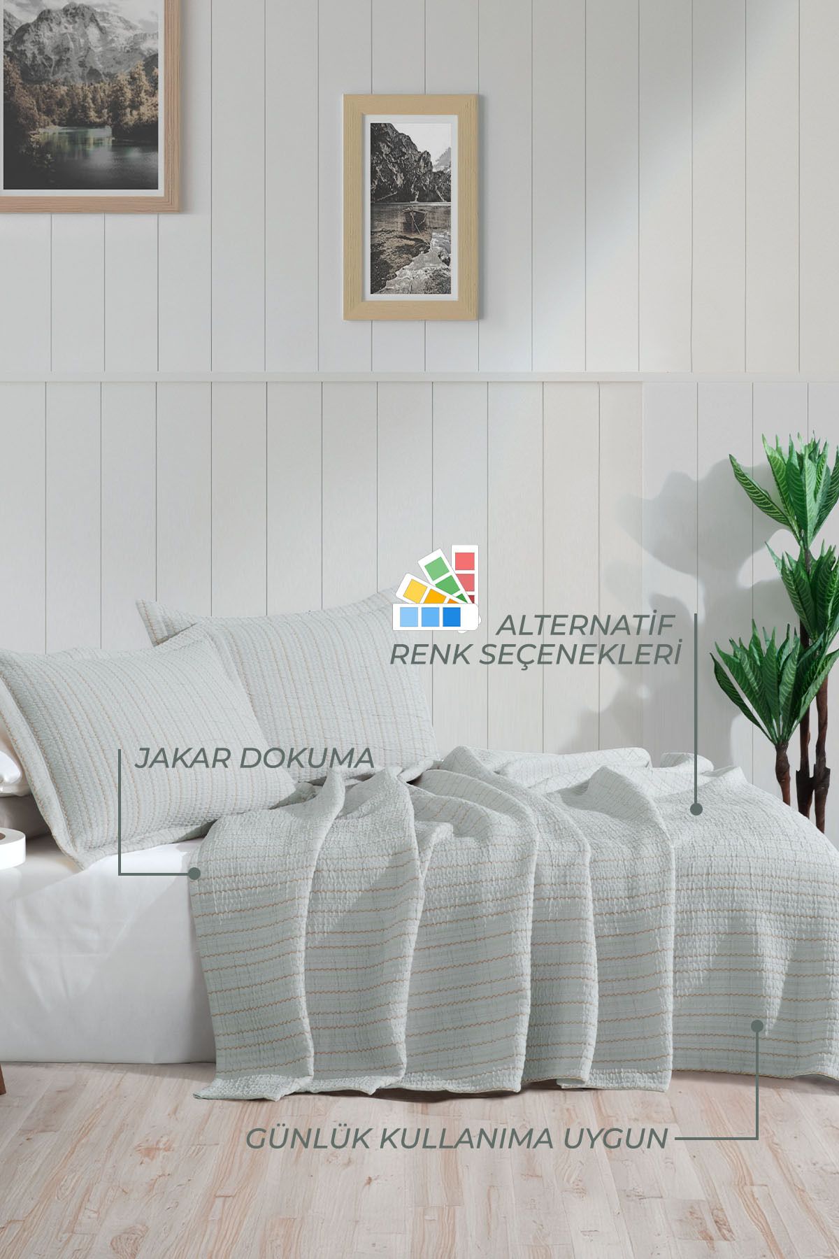 Elart-Double Stripe Bedspread - Sage 3