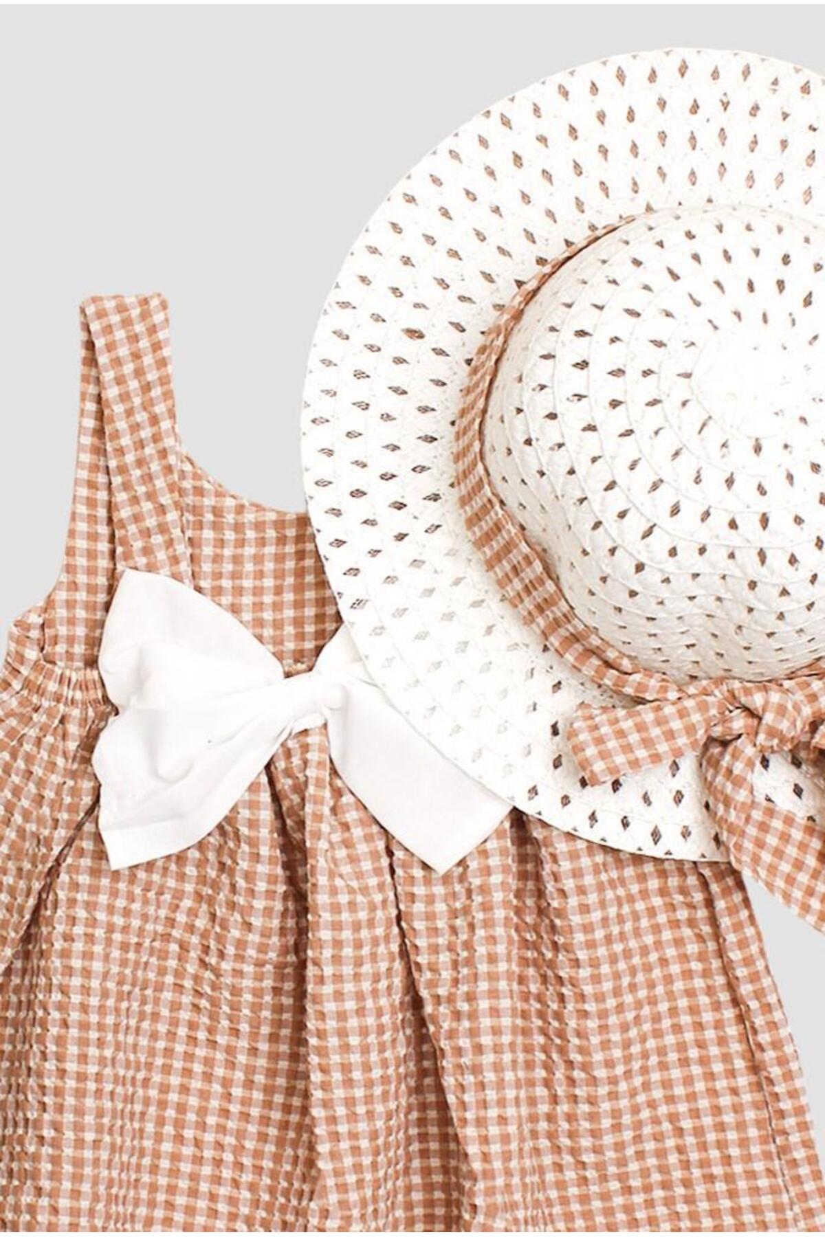 Chicsy Baby Şapkalı Pötikare Desenli Fiyonklu Esnek Kız Bebek Elbisesi fotoğrafı 2 (önizleme)