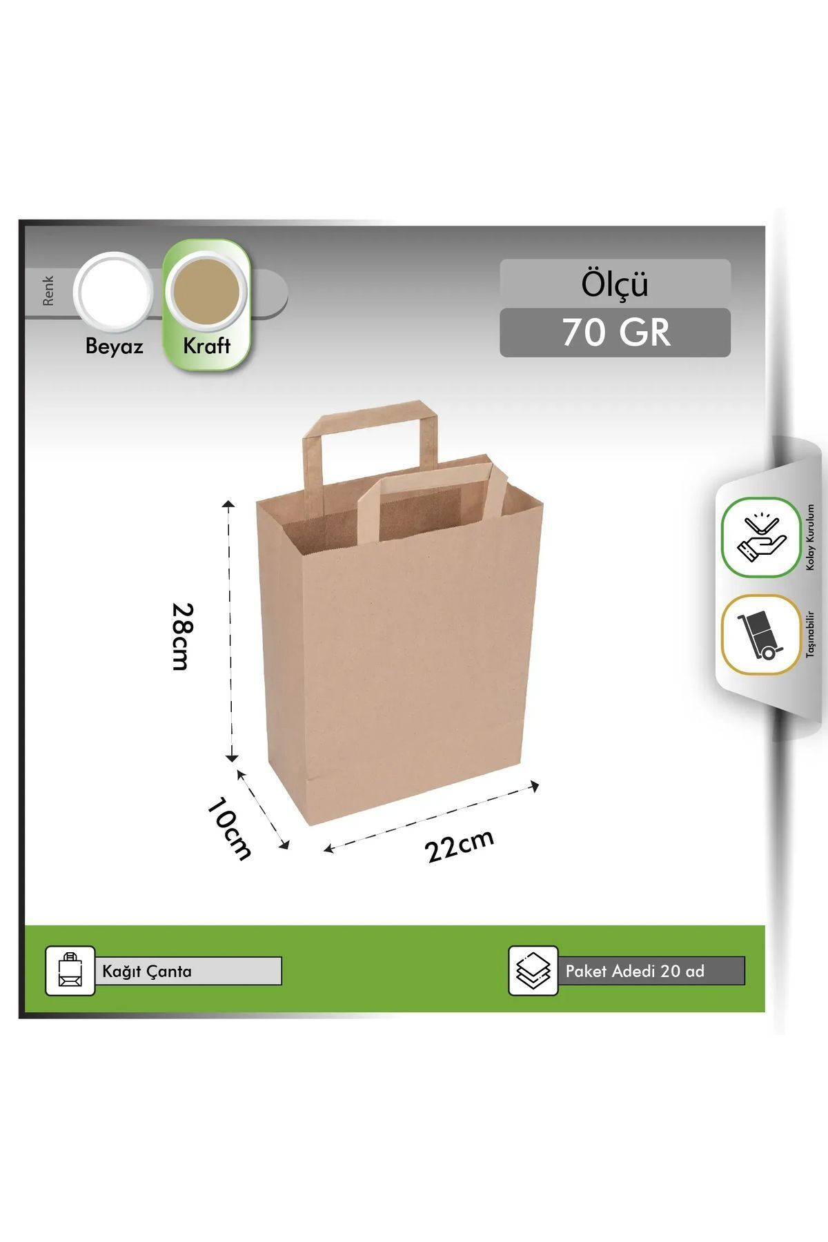 Model Ambalaj-Paper Bag Inside Handle Unprinted IMK Kraft 70 gr 22x10x28 cm - 20 pieces 4