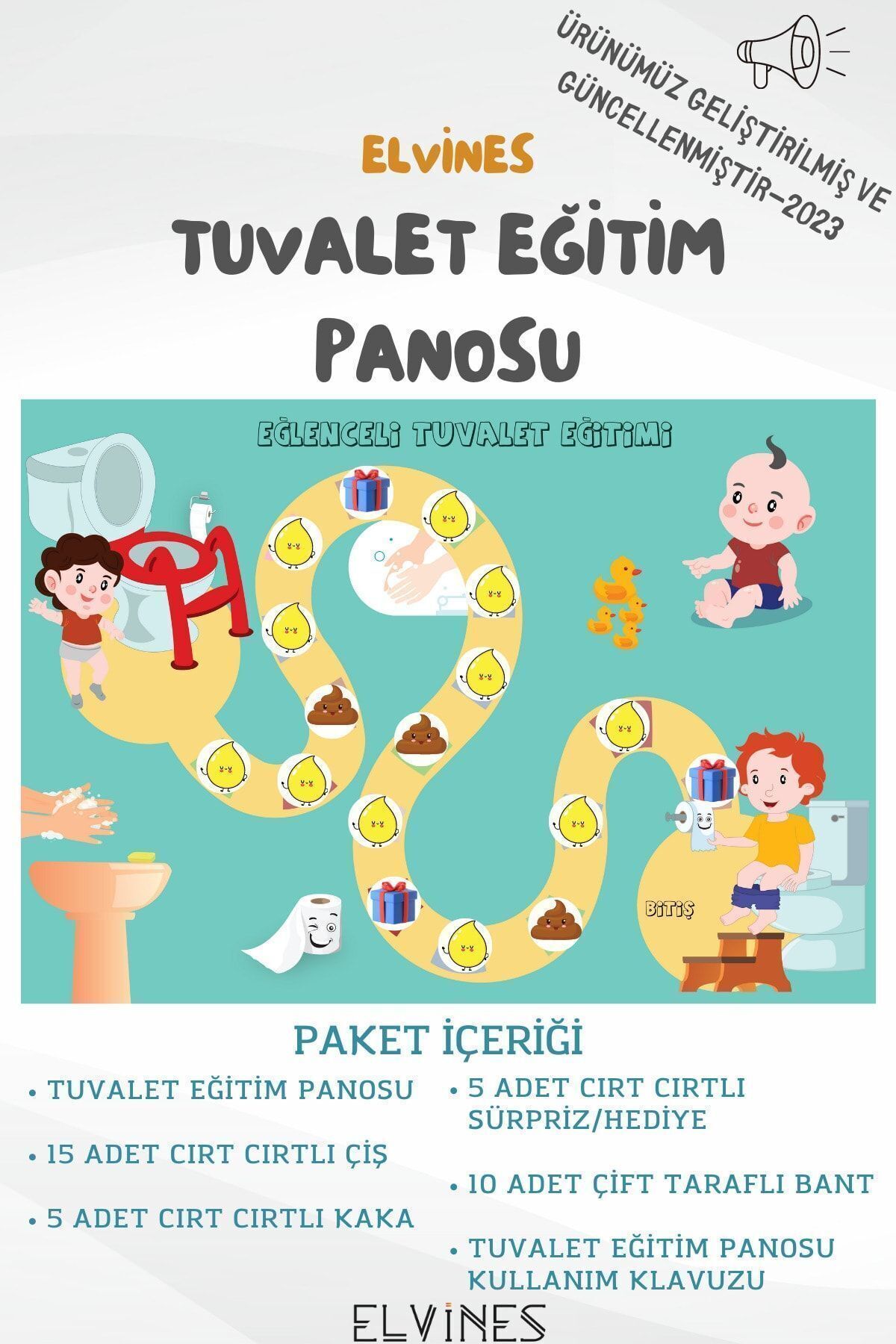 ELVİNES Eğlenceli Tuvalet Eğitimi Panosu (29.7X42 CM)- Cırt Cırtlı fotoğrafı 5 (önizleme)
