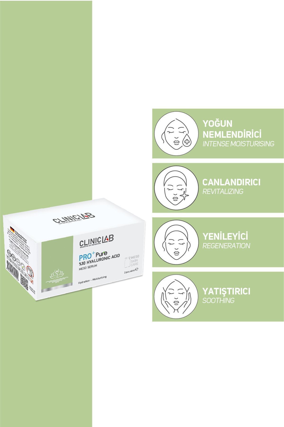 مسو سرم مرطوب کننده و احیا کننده قوی حاوی 10% هیالورونیک اسید 6 میلی لیتر Cliniclab