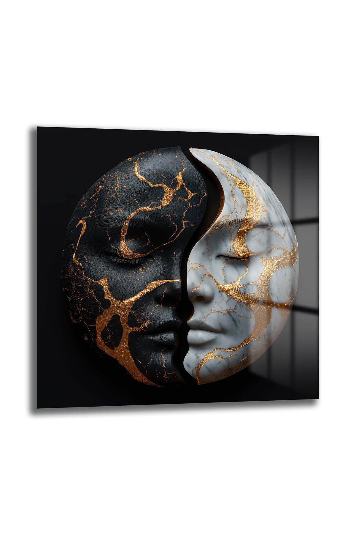 Modern Marble Full Moon Face Decorative Square Glass Painting