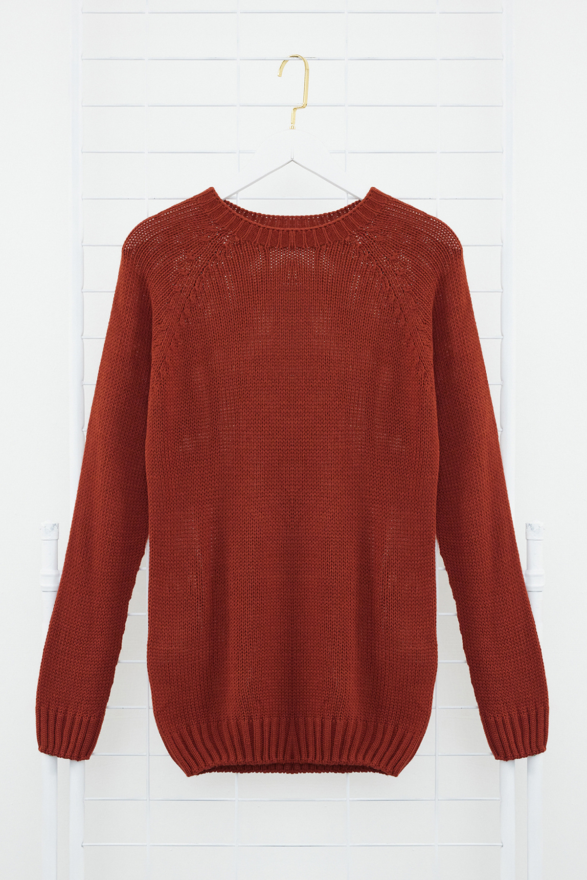Trendyol Collection-Ziegelfarbener Slim-Fit-Strickpullover mit Rundhalsausschnitt – Raglanärmel TMNAW25KZ00000 6