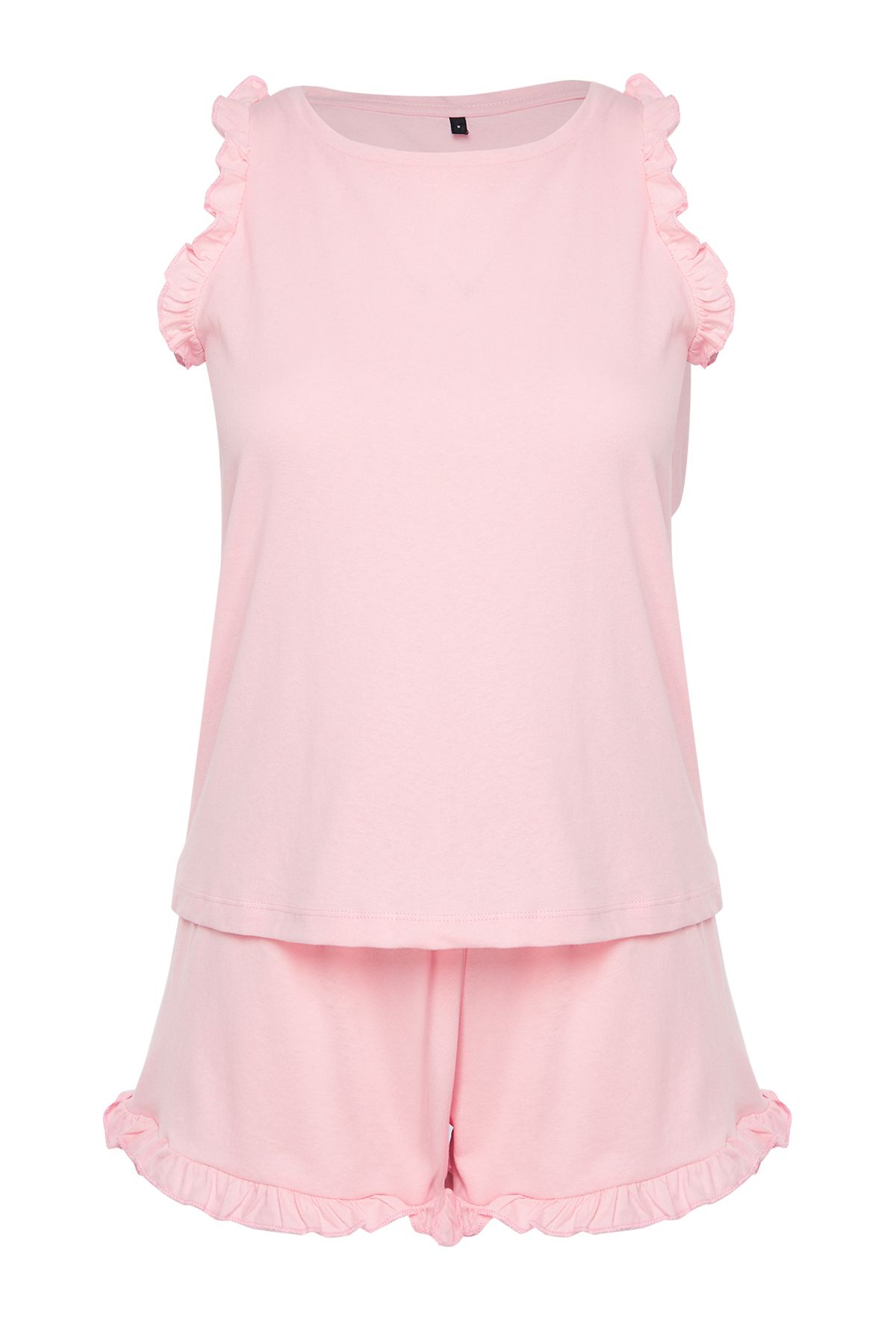 Trendyol Collection-Rosa gestricktes Pyjama-Set aus 100 % Baumwolle mit Rüschendetails THMSS22AU0304 6