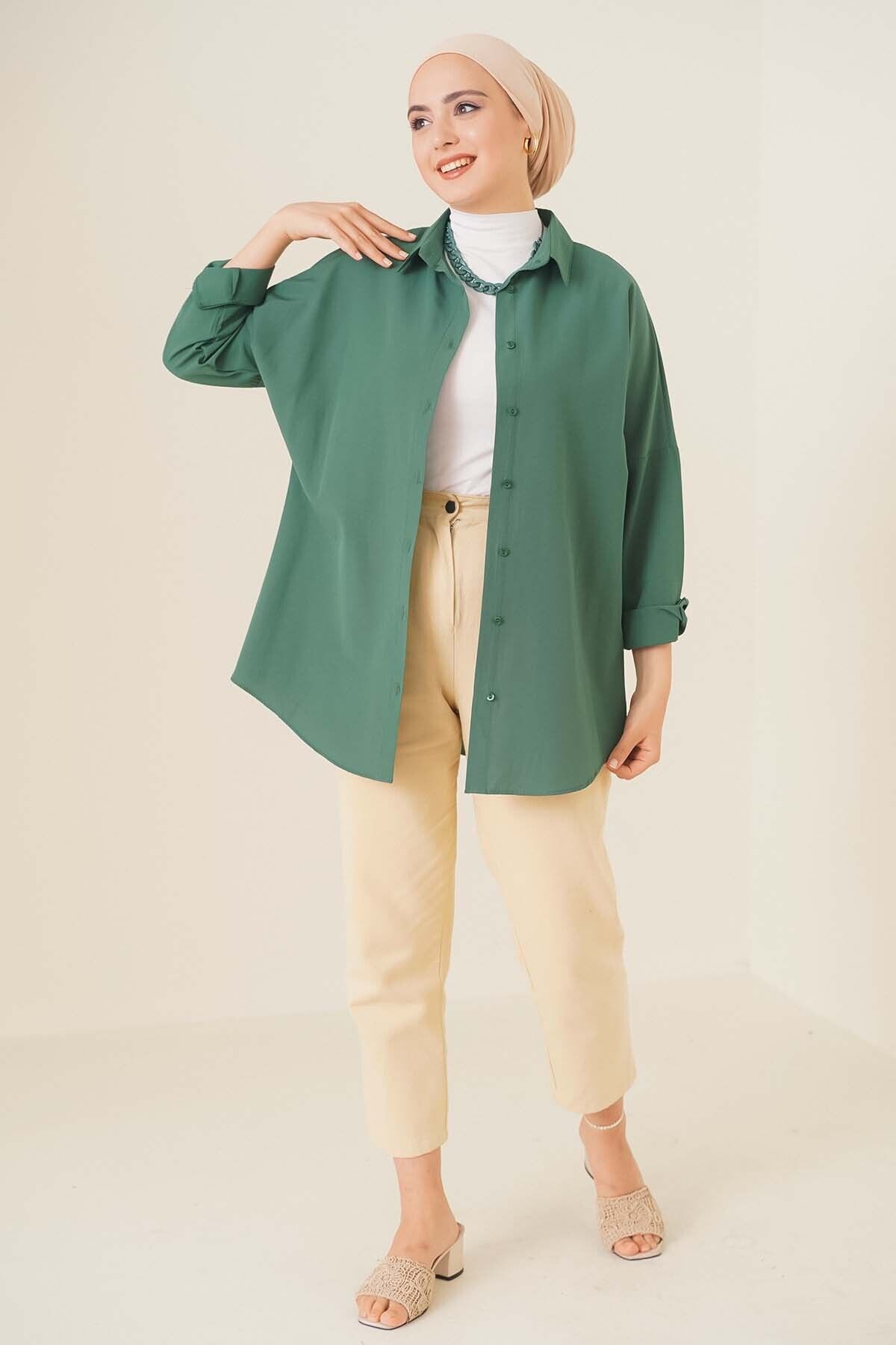 Bigdart-103901 Oversize Basic Hijab Shirt - Emerald Green 2