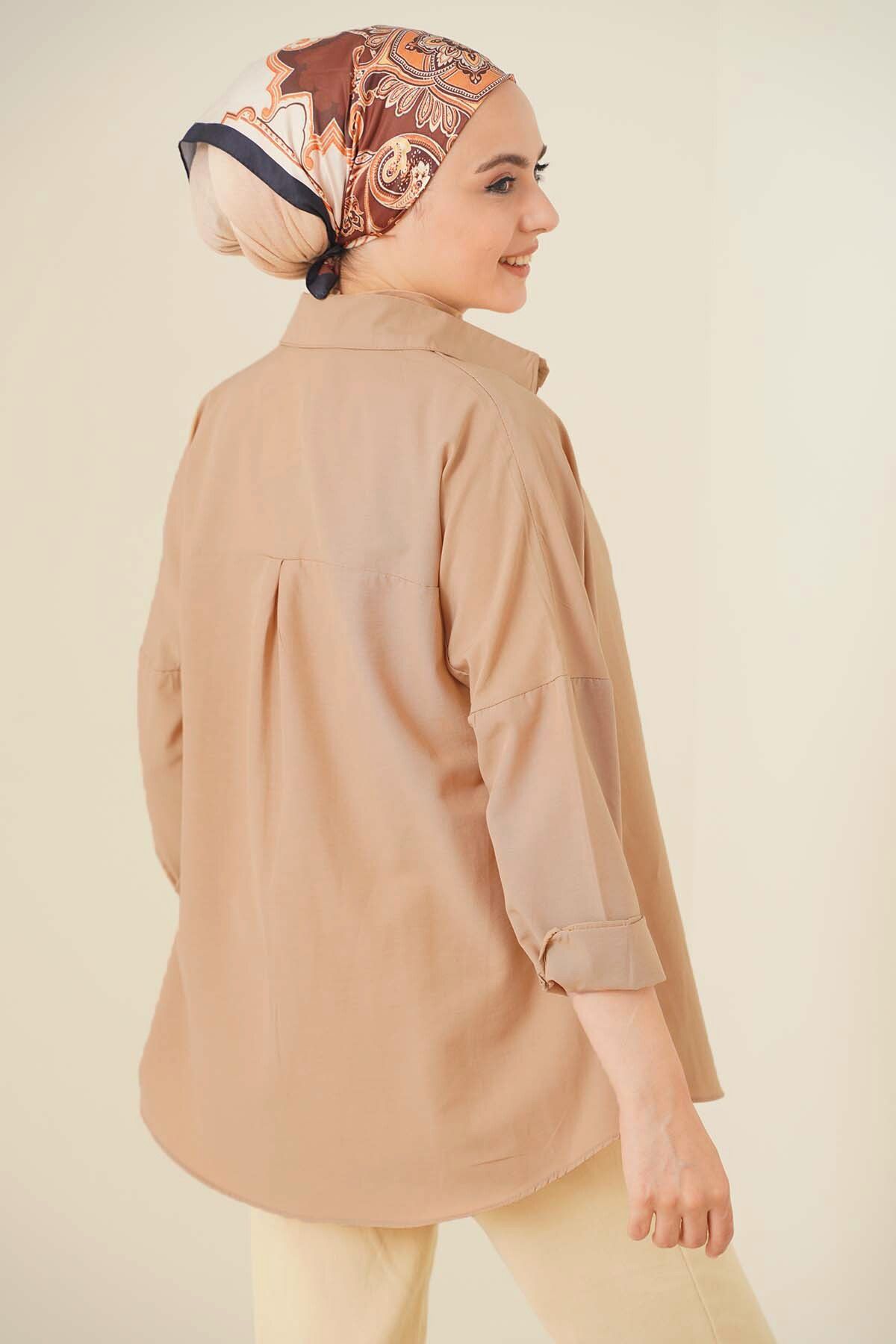 Bigdart-103901 Camel Oversize Hijab Shirt - Basic Model 3