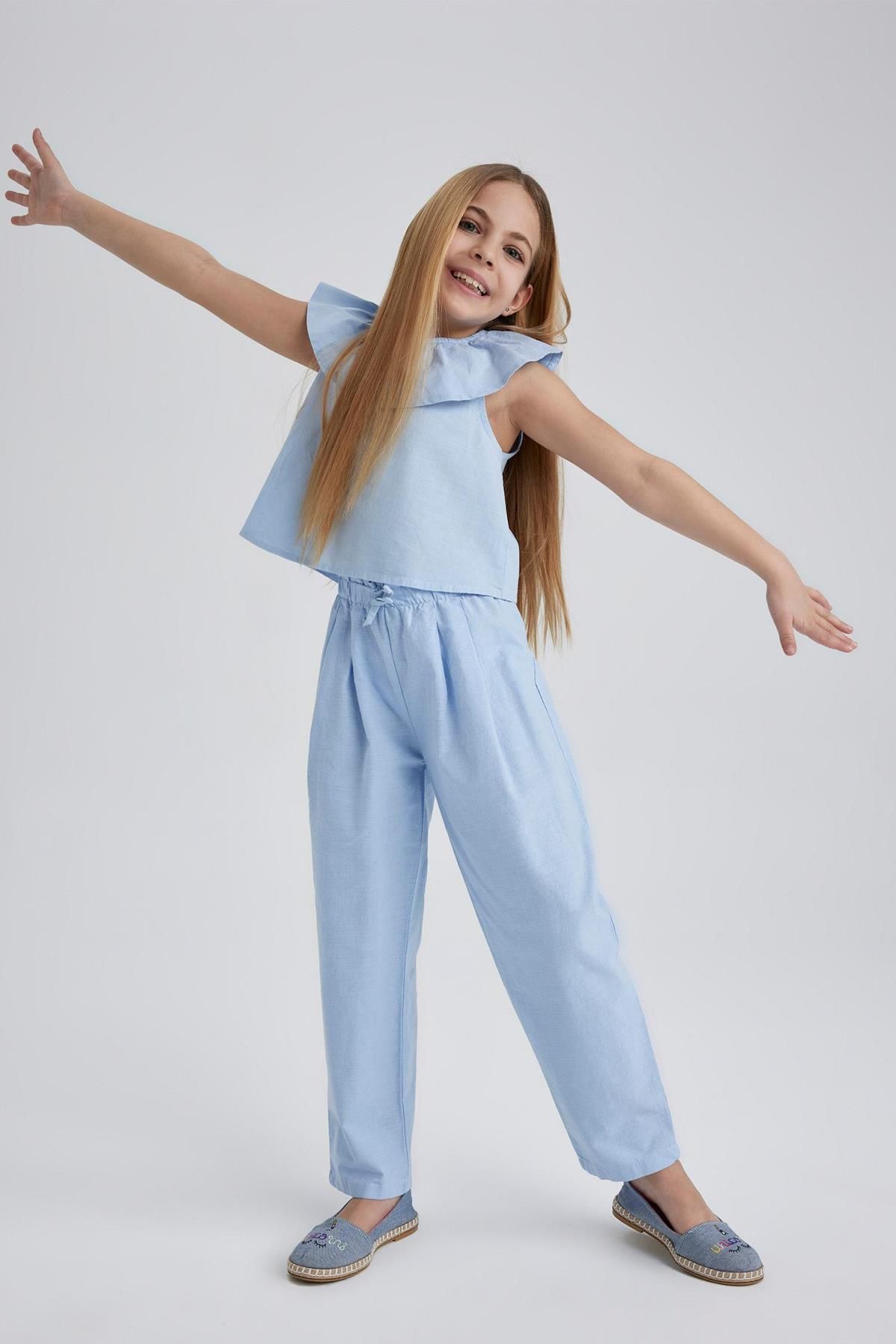 DeFacto-2-teiliges Set aus ärmelloser Bluse und Hose für Mädchen in Hellblau 5