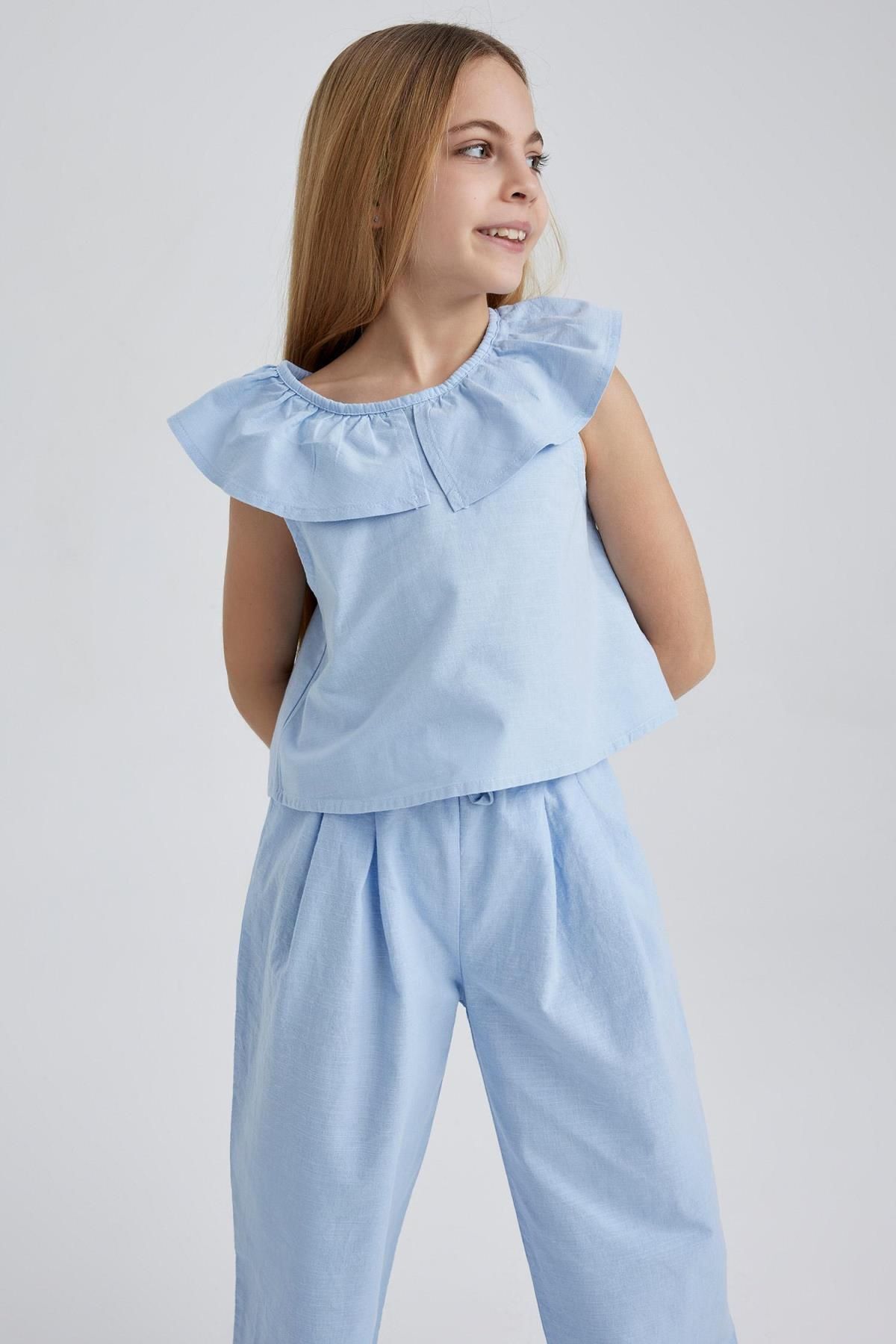 DeFacto-2-teiliges Set aus ärmelloser Bluse und Hose für Mädchen in Hellblau 6