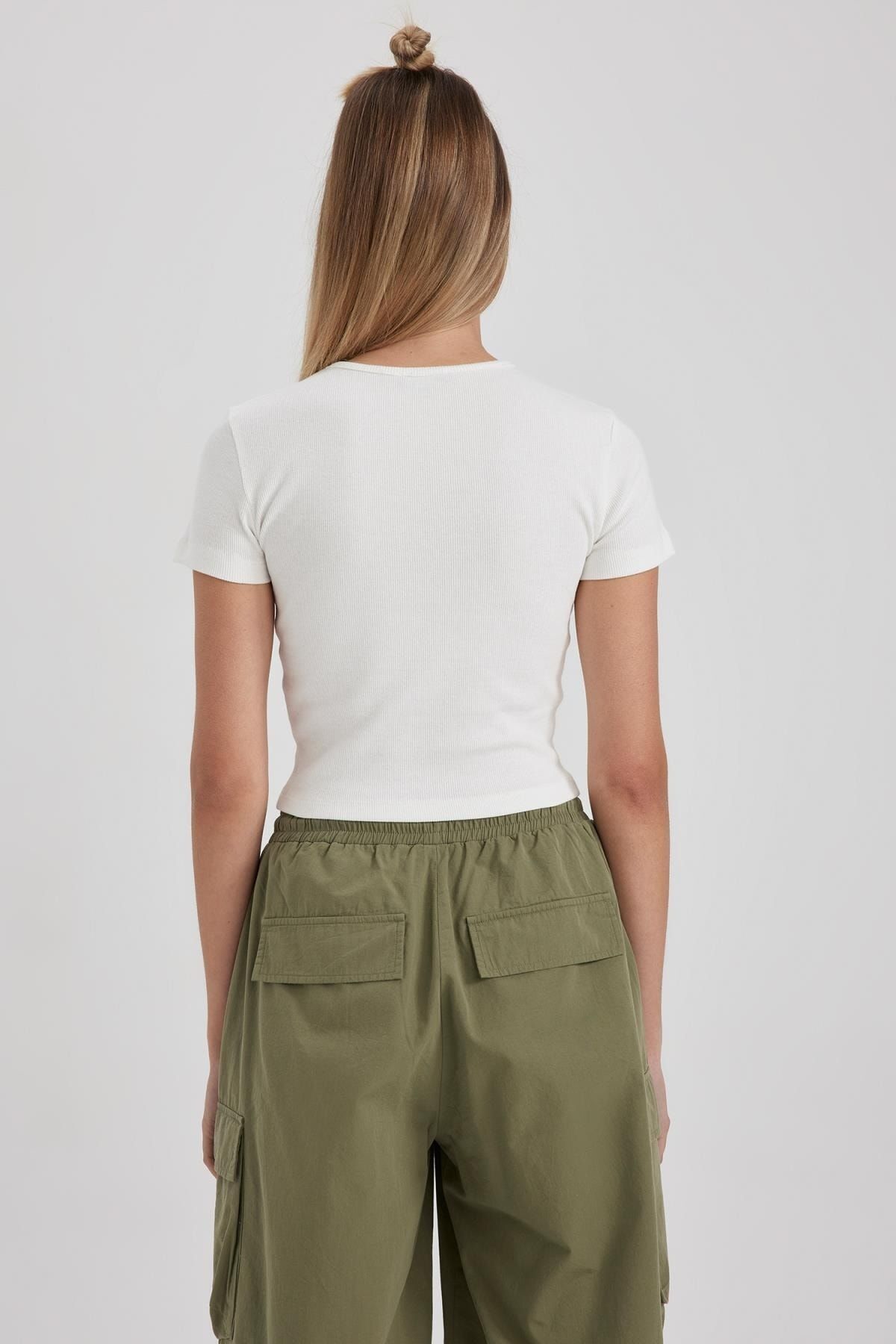 DeFacto-T-shirt z krótkim rękawem w prążki - A6217ax23sm 7