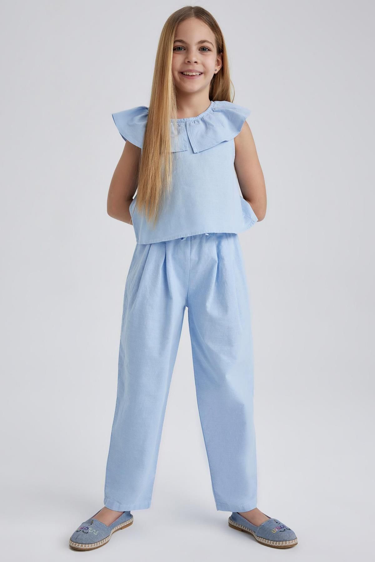 DeFacto-2-teiliges Set aus ärmelloser Bluse und Hose für Mädchen in Hellblau 4