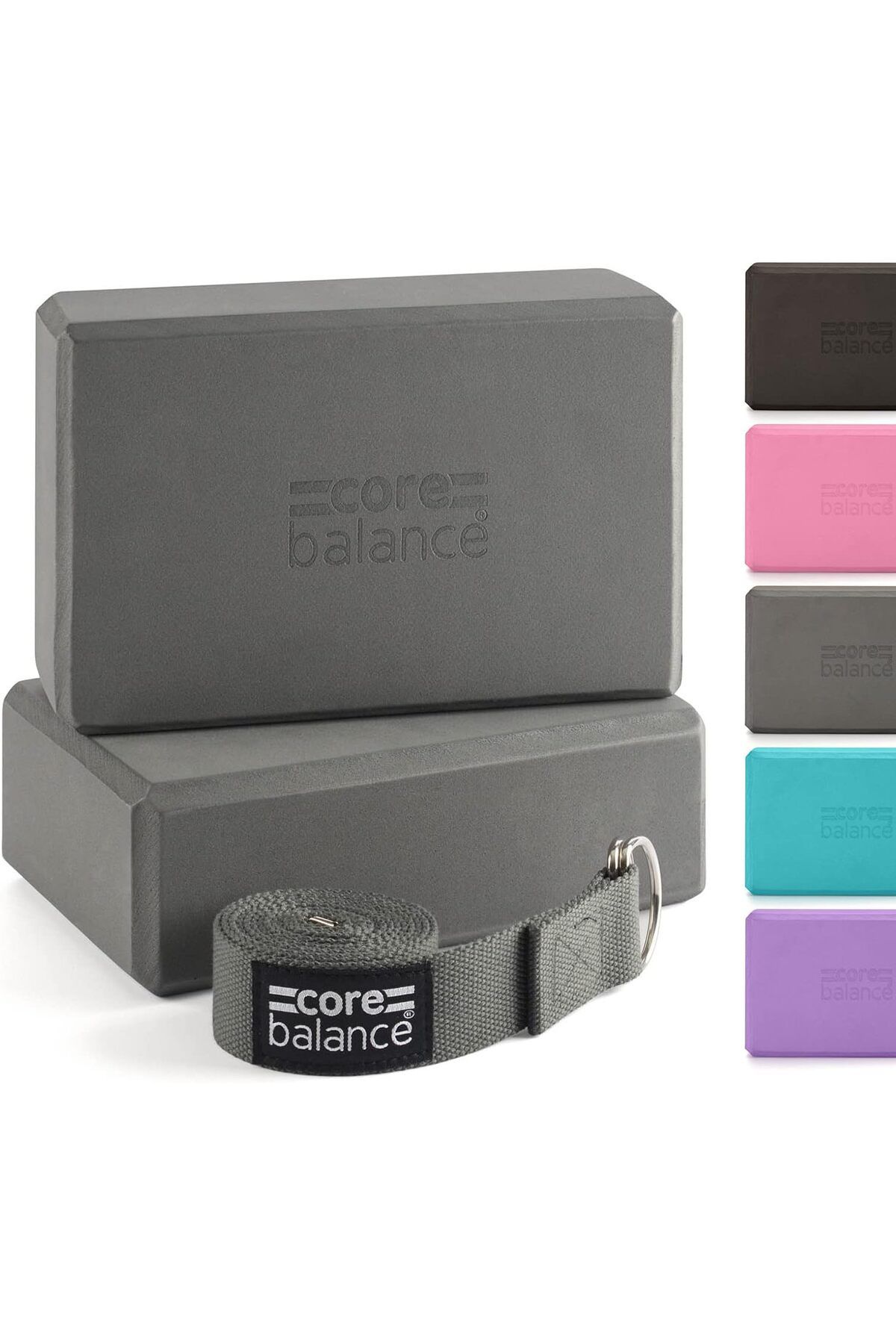 Core Balance Foam Yoga Bloğu ve Kemer Seti - Yüksek Yoğunluklu Destek Tuğlaları ve Pamuk D-Ring Tokalı Kemer