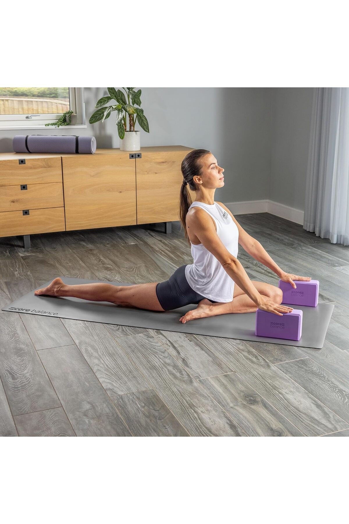 Core Balance Foam Yoga Bloğu ve Kemer Seti - Yüksek Yoğunluklu Destek Tuğlaları ve Pamuk D-Ring Tokalı Kemer