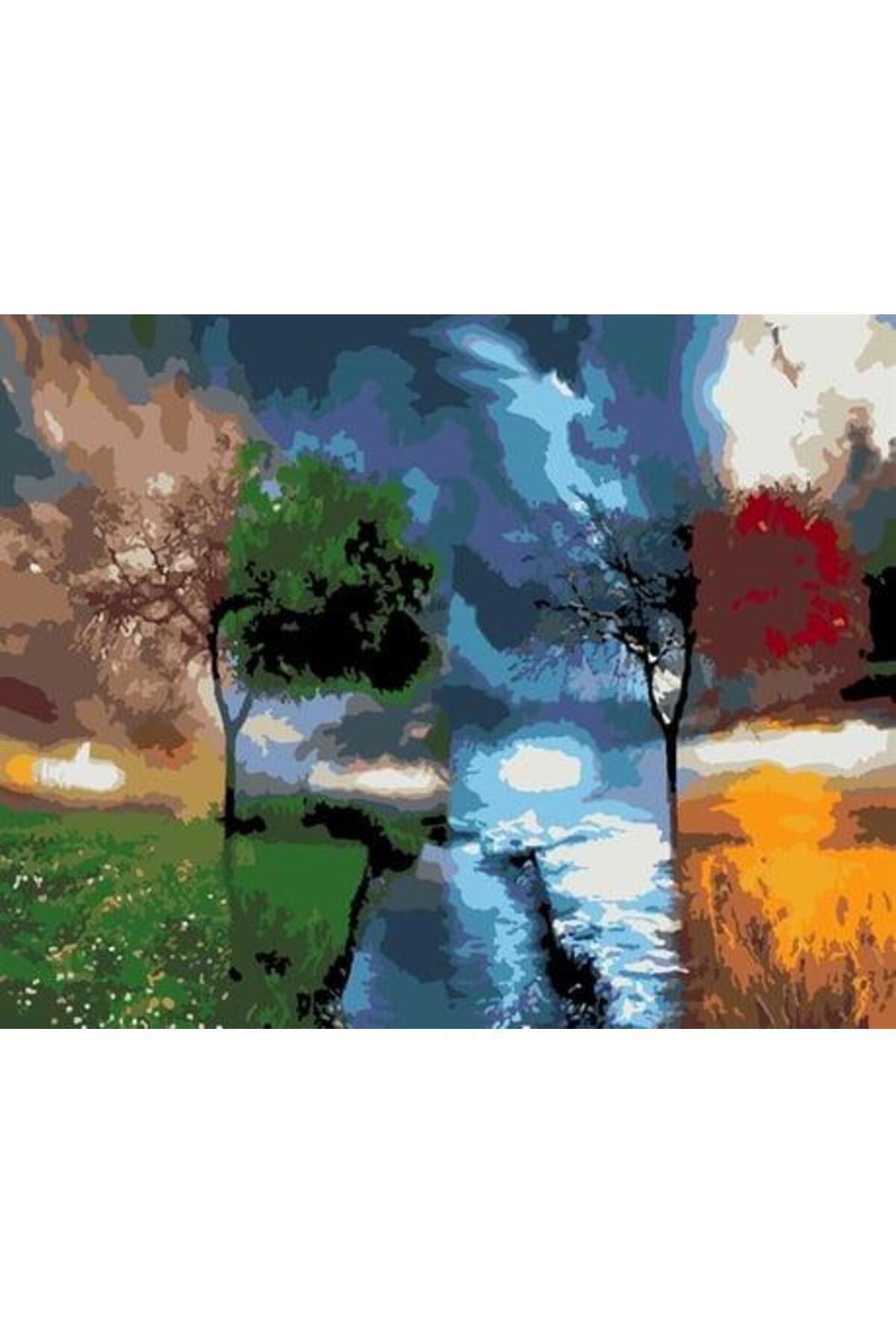 wombhobby Mevsimler Sayılarla Boyama Seti 40x 50 Cm (TUVALE GERİLİ