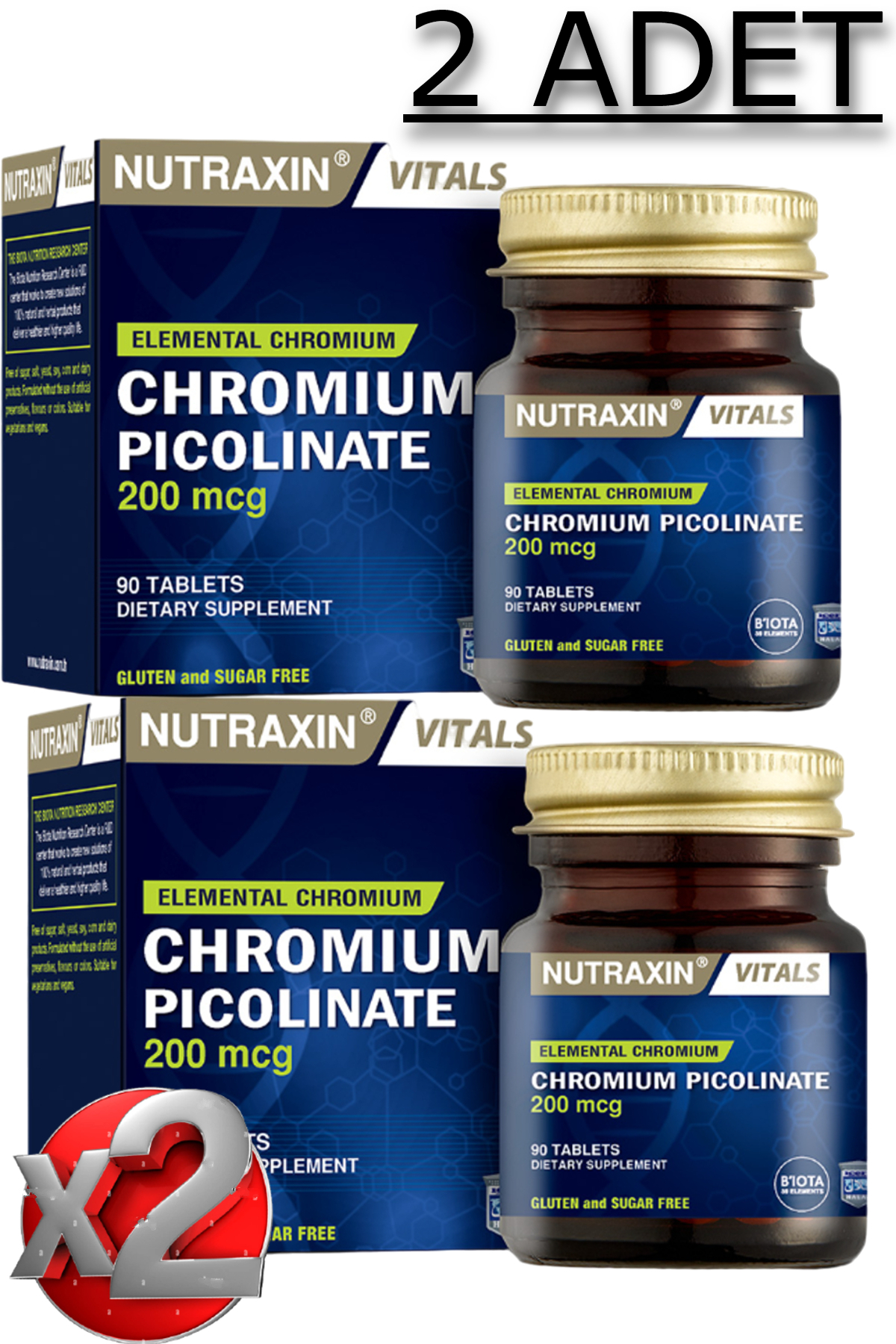 2 قرص نوتراکسین کروم پیکولینات 90 عدد 200 میکروگرم Nutraxin اورجینال - تصویر 1