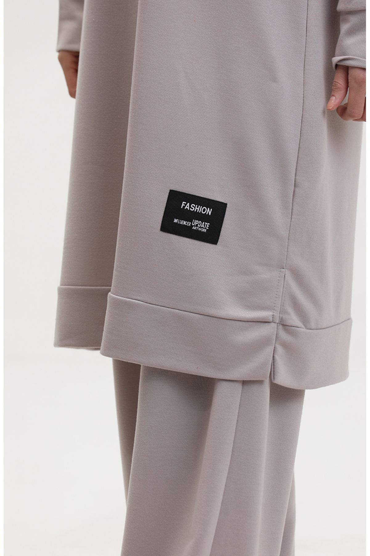 sefamerve-Light Gray Two-String Tunic and Trousers Set - 0044-25 4