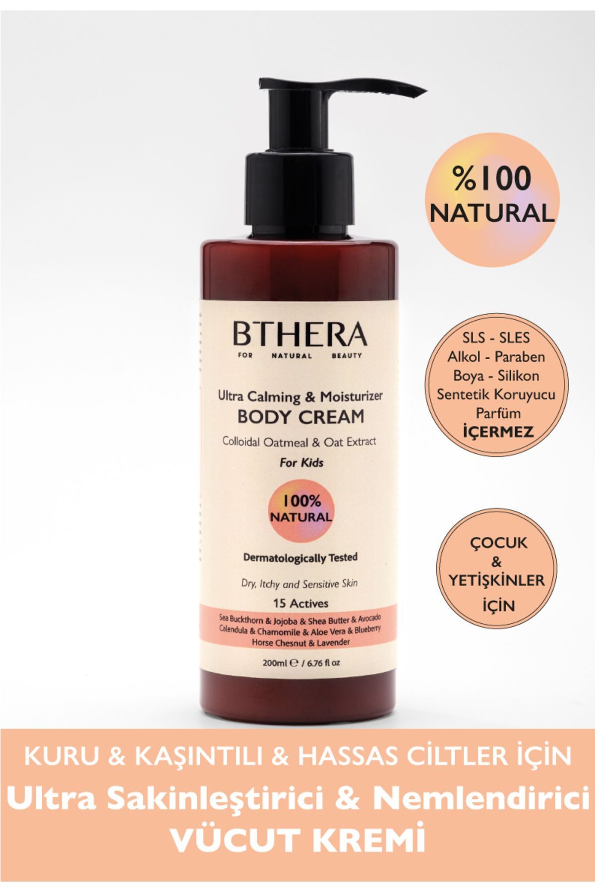 Bthera Natural Doğal Ultra Sakinleştirici & Nemlendirici Vücut Kremi-kuru, Kaşıntılı Ve Hassas Ciltler Için-200ml — B-004