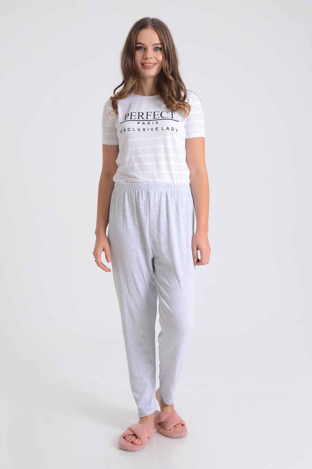 PİNKMARK PINKMARK KADIN BELİ LASTİKLİ RAHAT KESİM PAMUKLU BATTAL BÜYÜK BEDEN PİJAMA ALTI PMPT25695