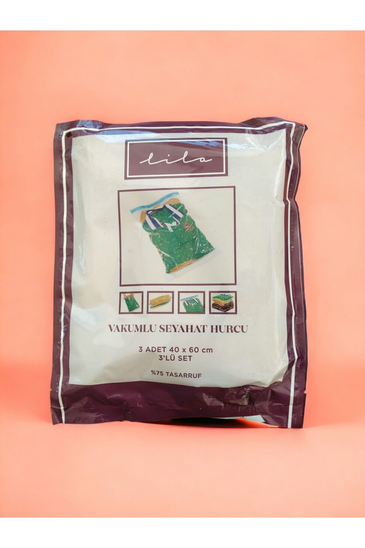 Lila Pratik Ergo Vakumlu Seyahat Hurcu, Voyager Bag - 3 ADET 40 X 60 CM HURÇ