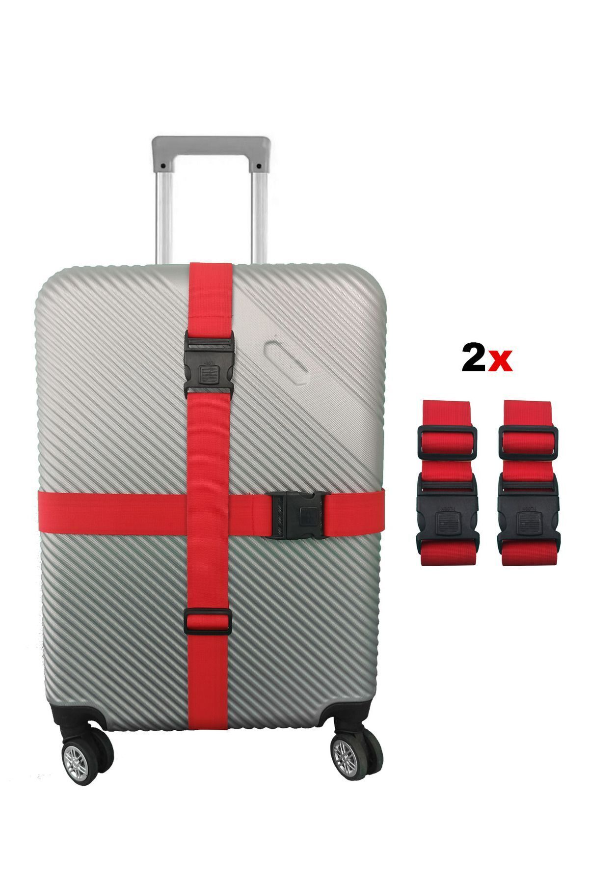 Red Suitcase Belt 2 Adjustable Measured Suitcase Safety Belts with Extra Safety Lock