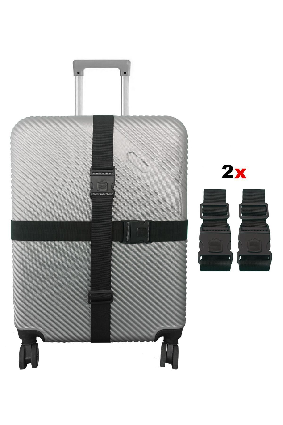Black Suitcase Belt 2 Adjustable Measured Suitcase Safety Belts with Extra Safety Lock