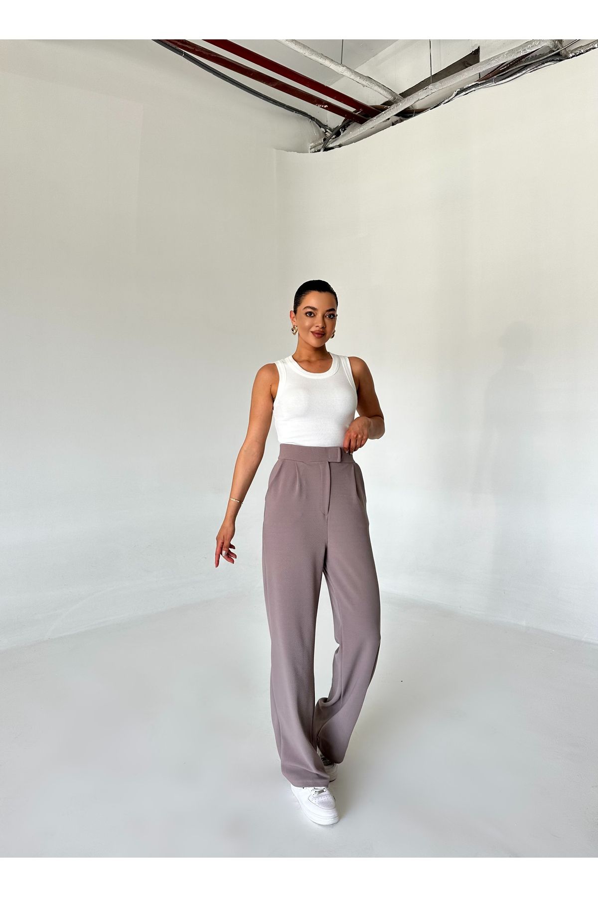 Laluvia-Parla Damen Palazzo-Hose aus Lycra mit Klettverschluss in Nerz 4