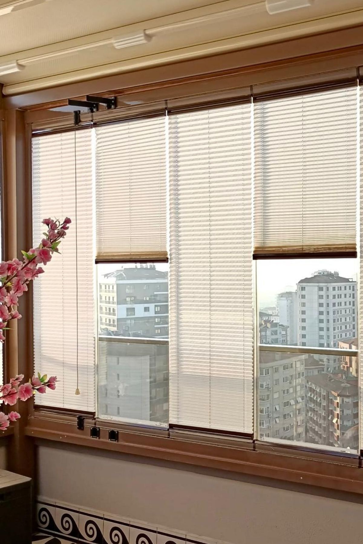 Pleated Folding Glass Balcony Curtain Cream