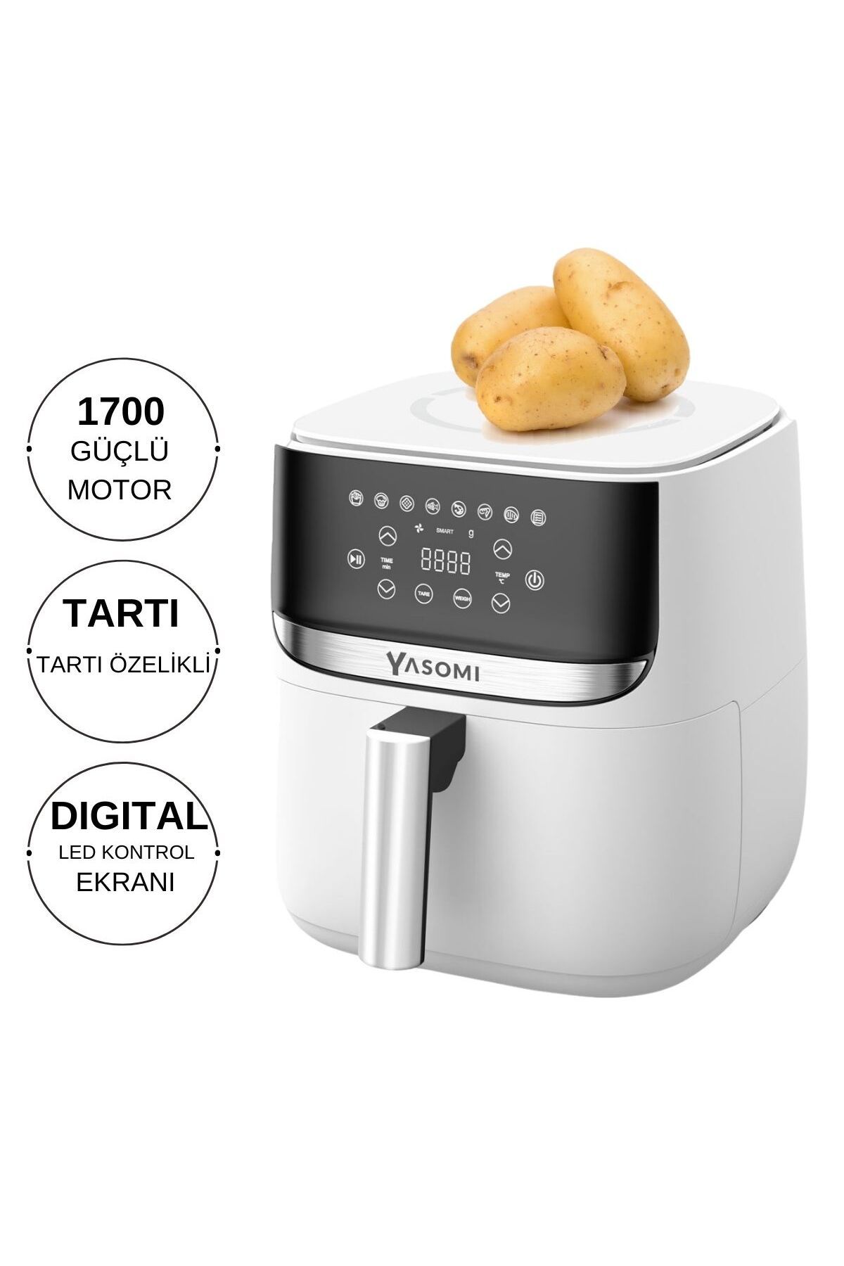 Yasomi Y55 Tartı Özellikli Beyaz 5.7l-6 Litre 1700w Airfryer Fritöz