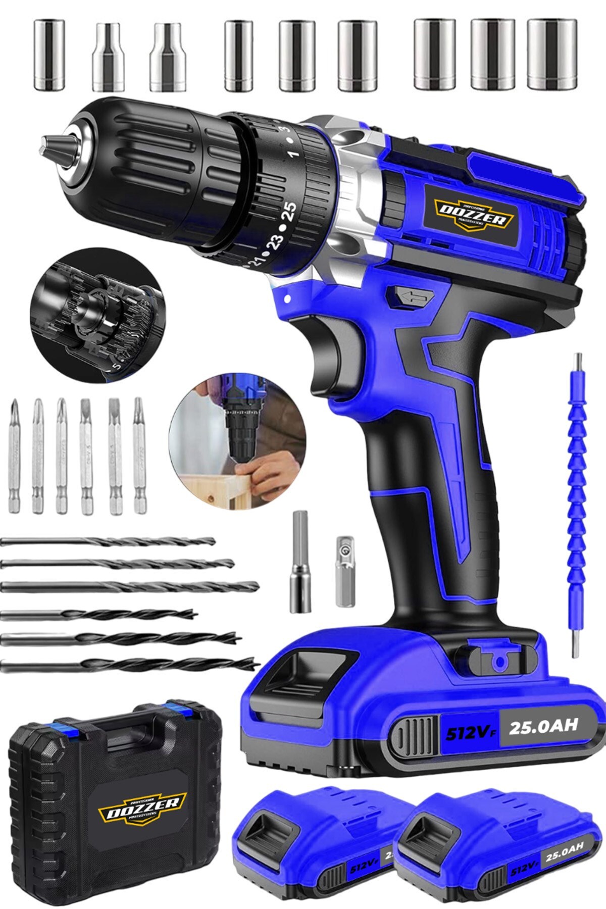DOZZER Alman 512 Vf 25 Ah Çelik Şanjuman 27 Parça Setli 2x Akülü