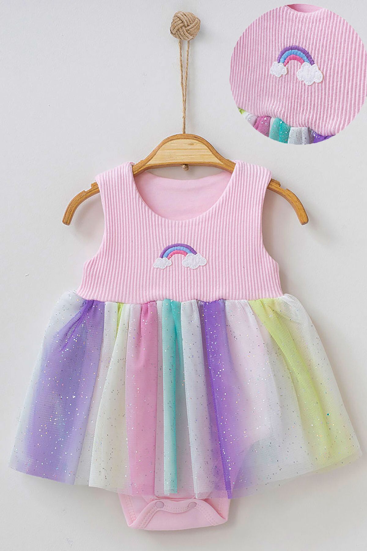 Rainbow Embroidered Tulle Snapsuit Dress (100% Cotton)