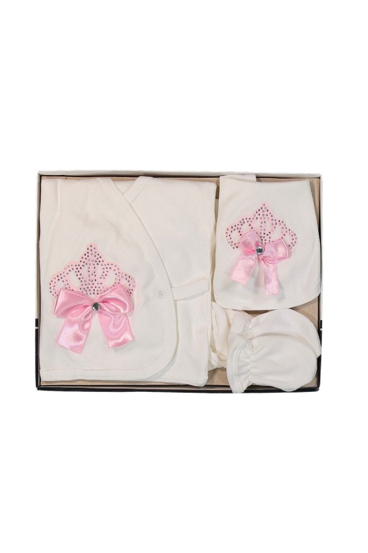 nevrankids Yeni Doğan Lüks Taşlı Fiyonklu Kız Bebek 5li Hastane Çıkışı Zıbın Seti fotoğrafı 4 (önizleme)