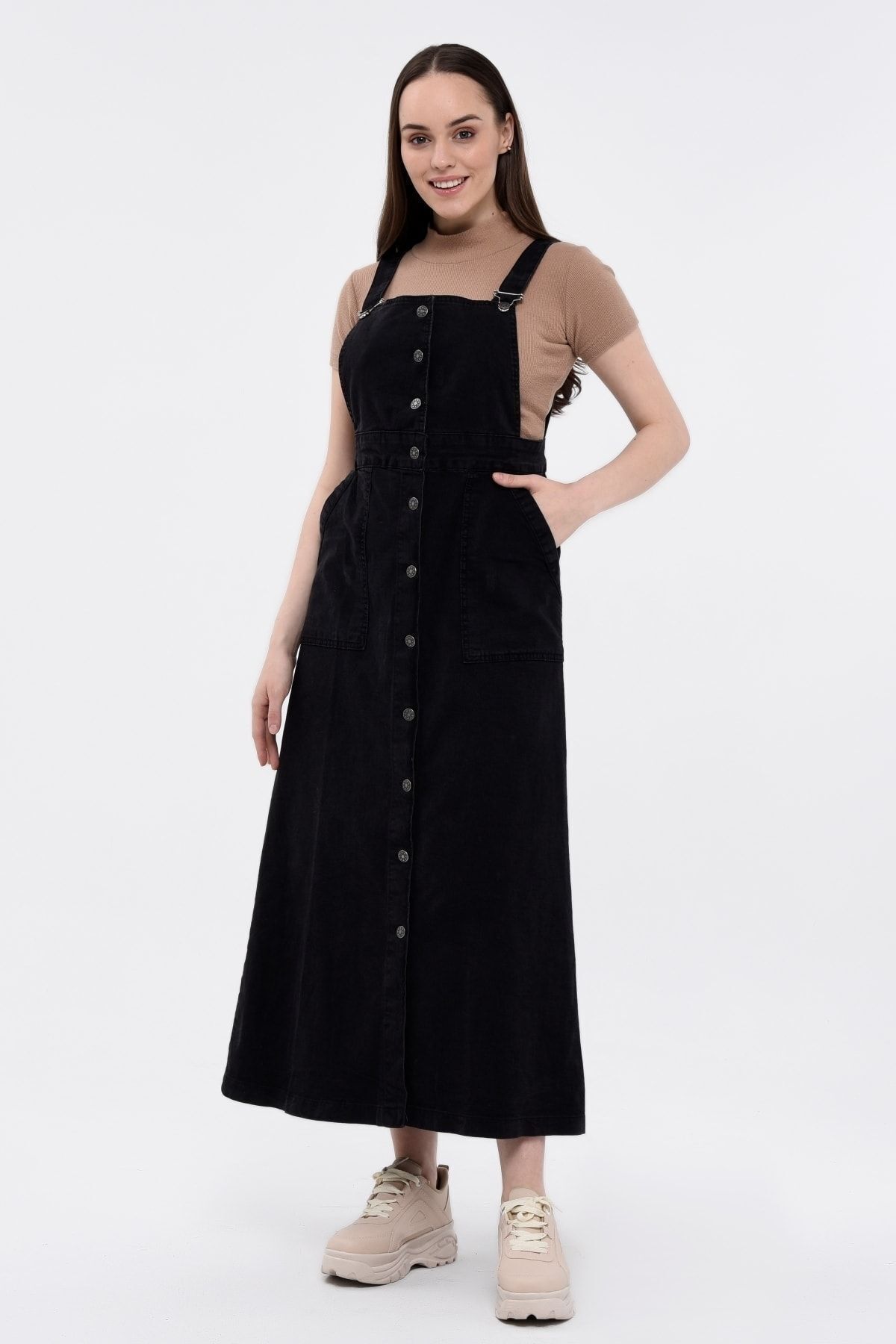Pamuk Butik Kadın Siyah Elbise Kot Salopet pmk211