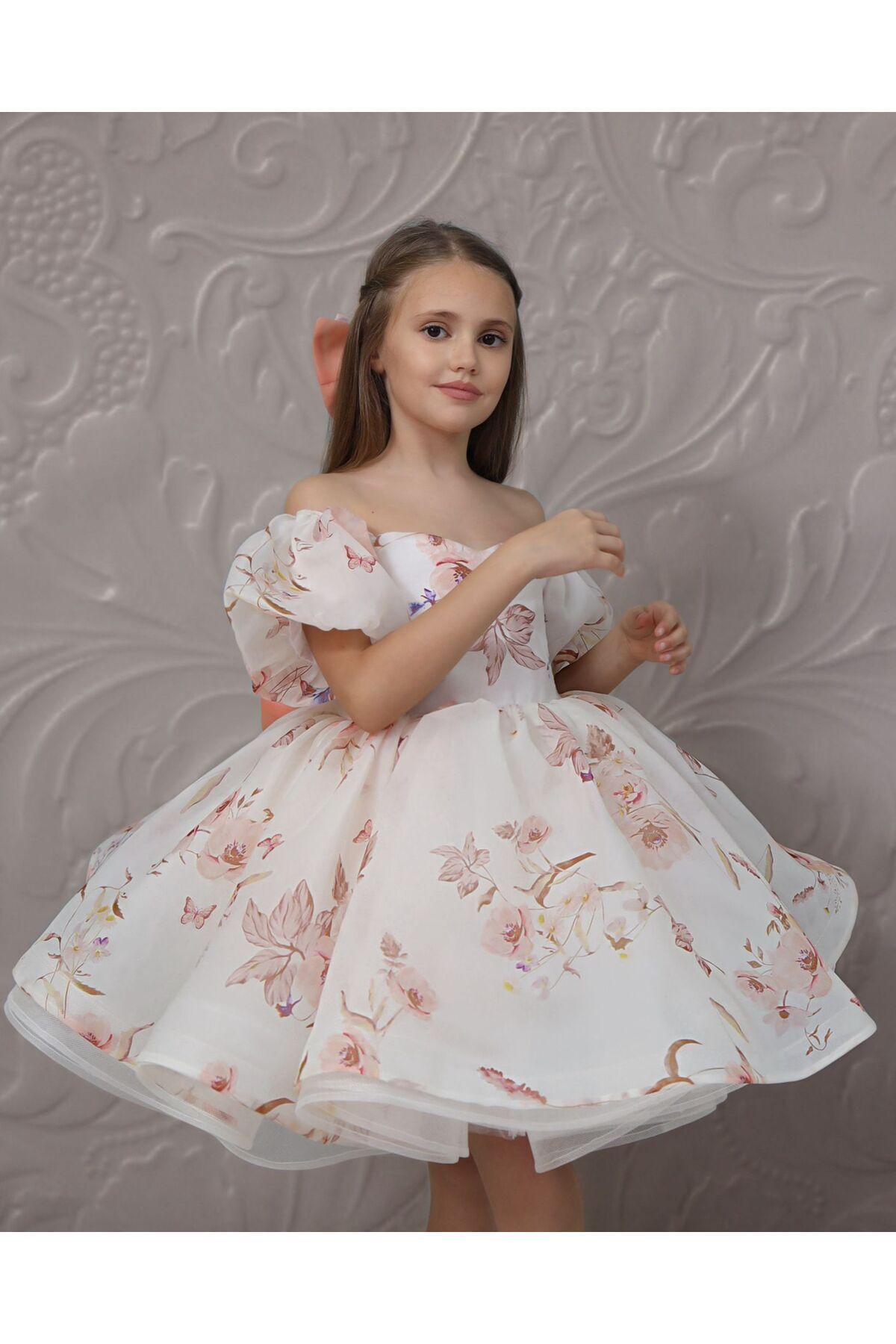 By Feyza Kids Collection ВЕЧЕРНЕЕ ПЛАТЬЕ С РОЗОВЫМ УЗОРОМ GIRL CHIC DESIGN GLD01