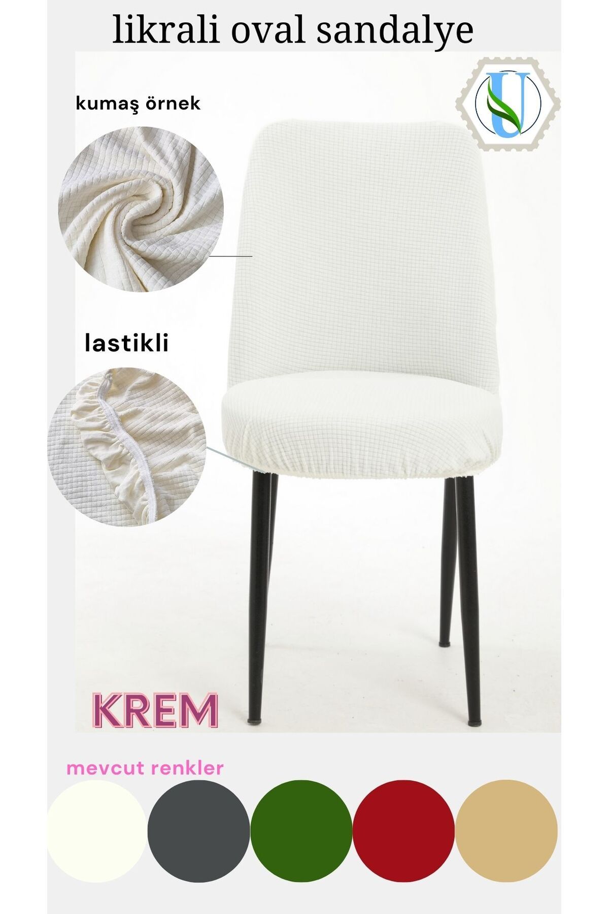 Uy Style 6 Pieces of Lycra Oval Chair Cover and Cover with Square Pattern Trendyol