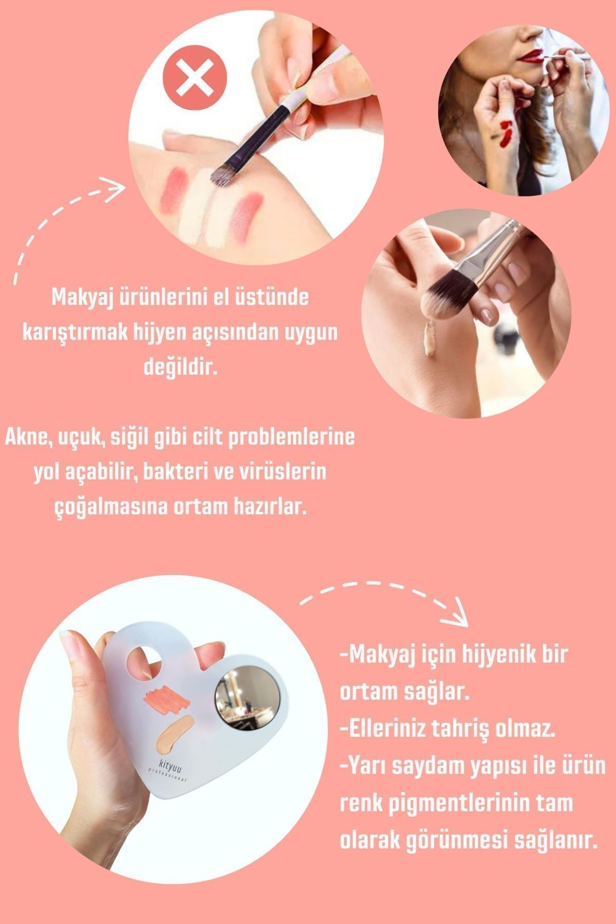 Ayna Hediyeli Karıştırma Paleti Kalp | Ürün Makyaj Karıştırma Paleti — AYNKARPAL8 — تصویر 7 از 7