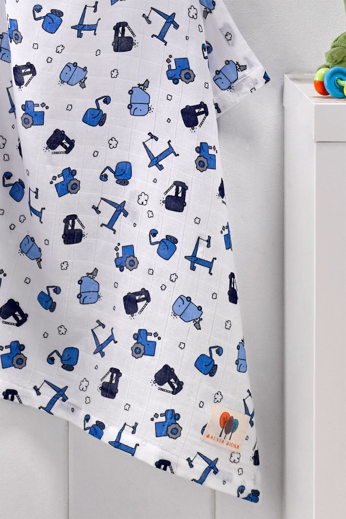 Salvia Dione | %100 Pamuk | Çift Kat Müslin Emzirme Önlüğü | 97 X 69 | Askılı & | Mavi | Patiska fotoğrafı 3 (önizleme)