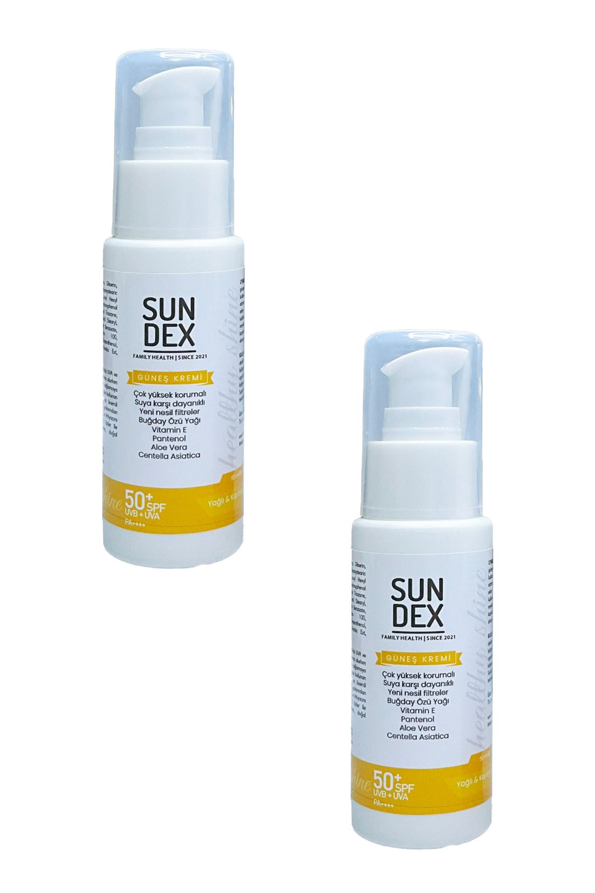 2 پک کرم ضد آفتاب صورت Healthy Shine SPF 50+ برای پوست های چرب و مختلط 50 میلی لیتر Sun Dex Family Health Since 2021