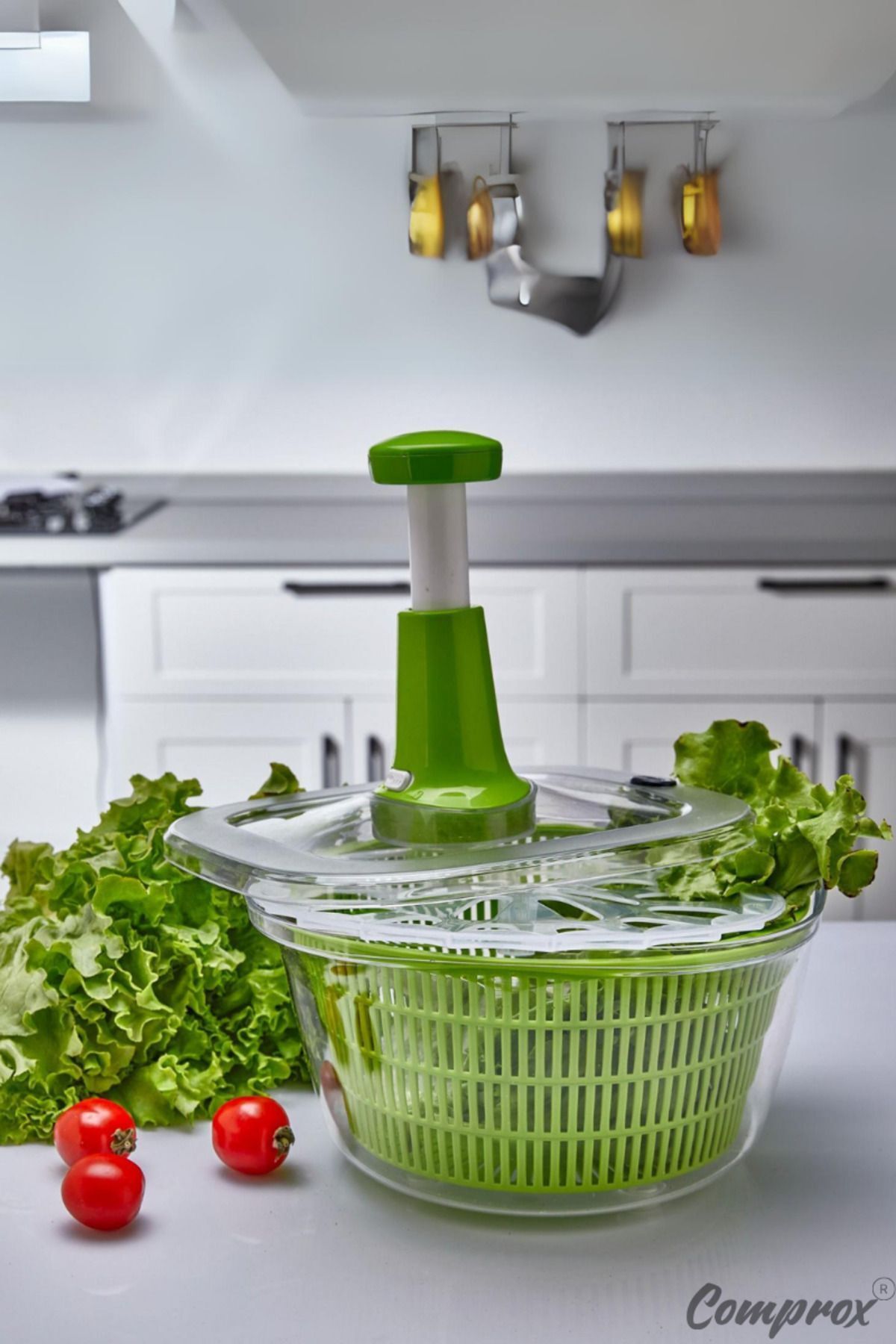 Comprox-Green 6LT Manual Vegetable Dryer - XL Practical Salad Dryer (With Stop Button) 3
