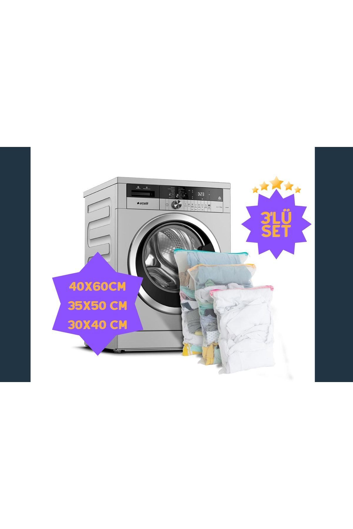 Genel Markalar ÇAMAŞIR FİLESİ 3 ADET ÇAMAŞIR YIKAMA FİLESİ RENKLİ FERMUARLI