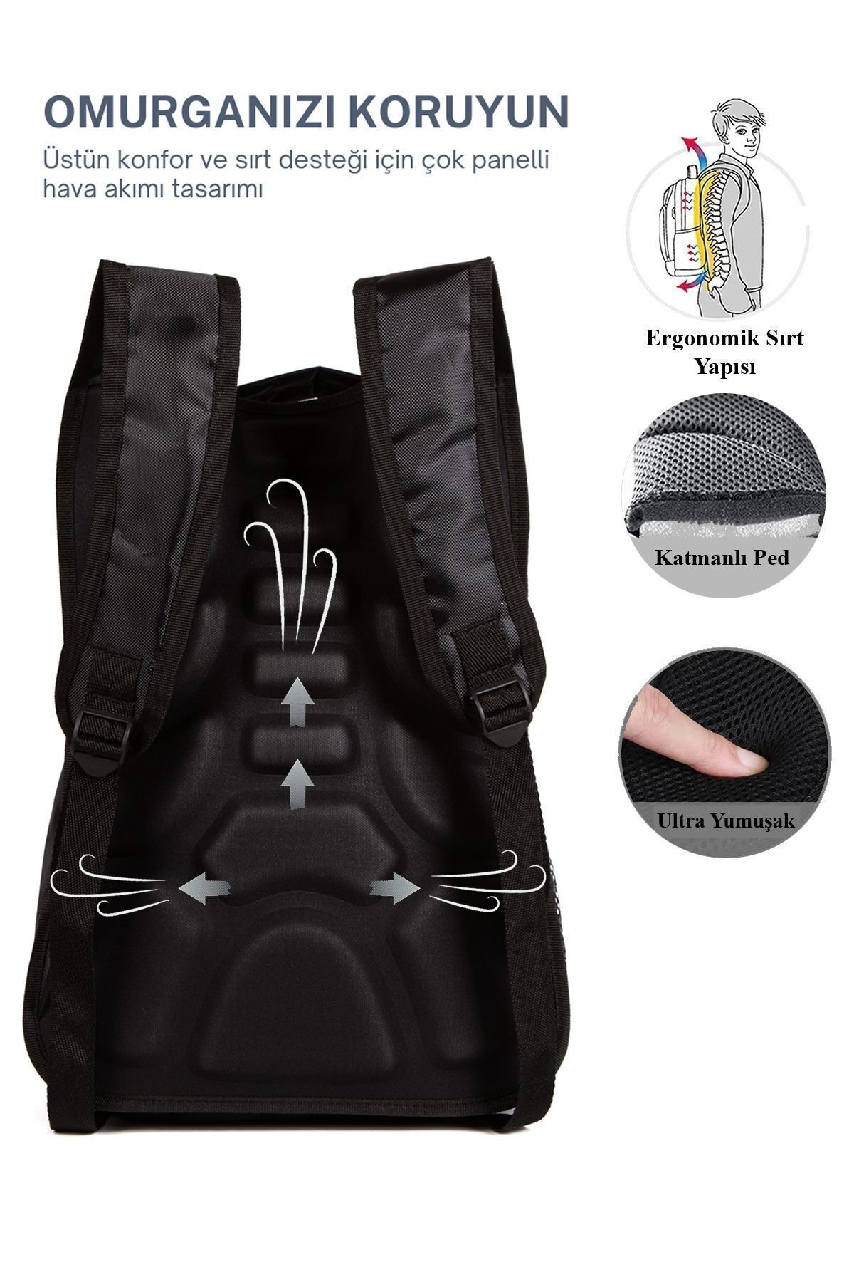 Av A Dos-Non-Sweat High School and Large School Bag with Orthopedic Support - Multi-Compartments and Compartments 7