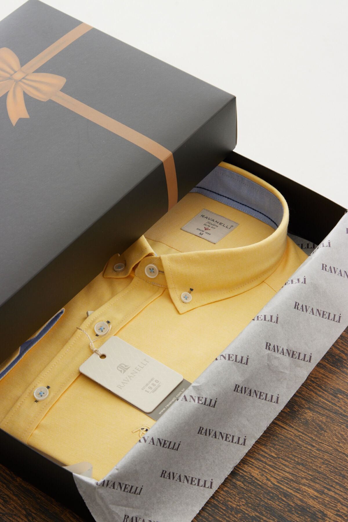 RAVANELLI-Cămașă galbenă Vessmen pentru bărbați - Slim Fit, cu nasturi, cu mânecă lungă 4