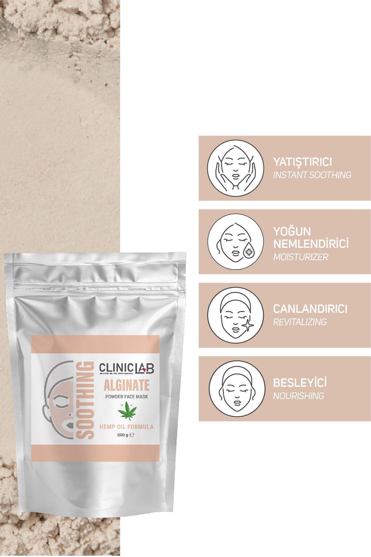 ماسک صورت پودر تسکین دهنده 500 گرمی (سری آلژینات اصلی) Cliniclab