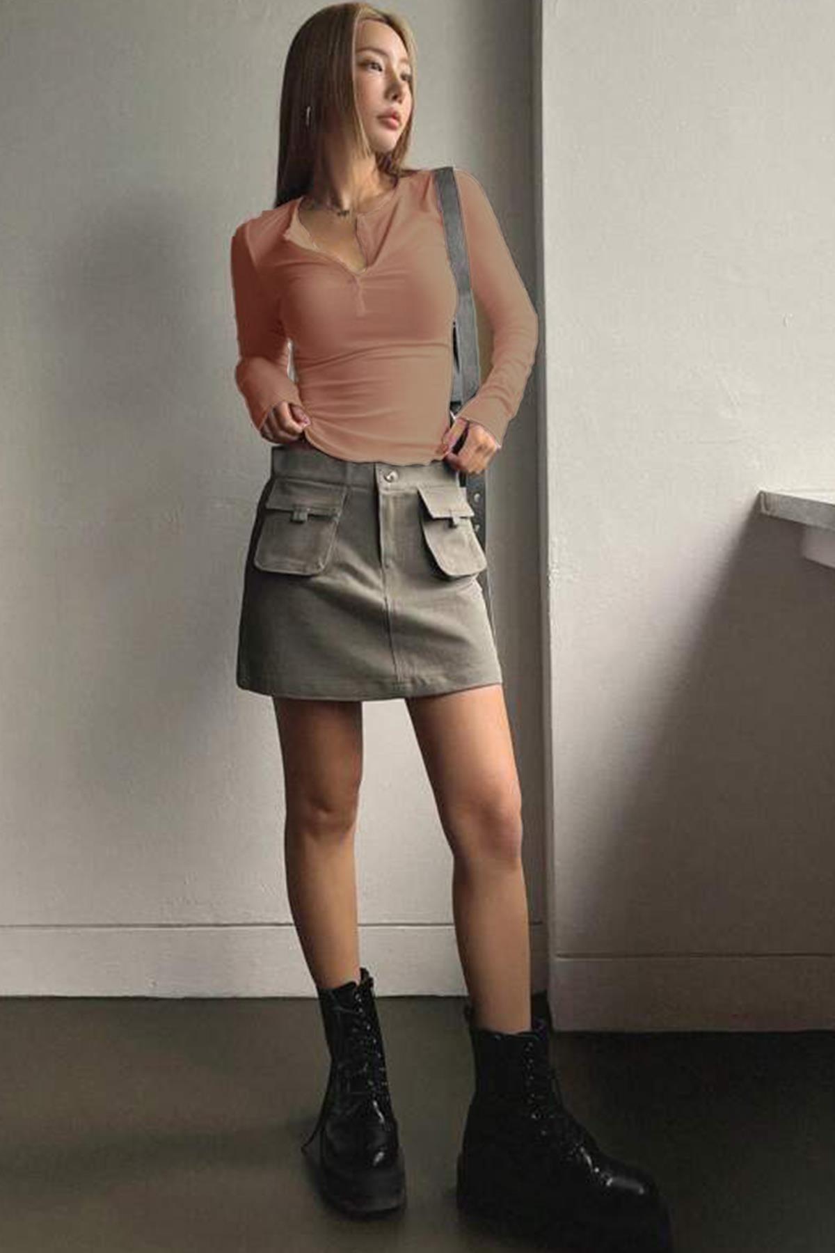 Teenage Millionaire 1 kus Dámský lososový knoflík Detailní knoflík s knoflíkem Crew Neck Dlouhý rukáv Korsárová halenka Body