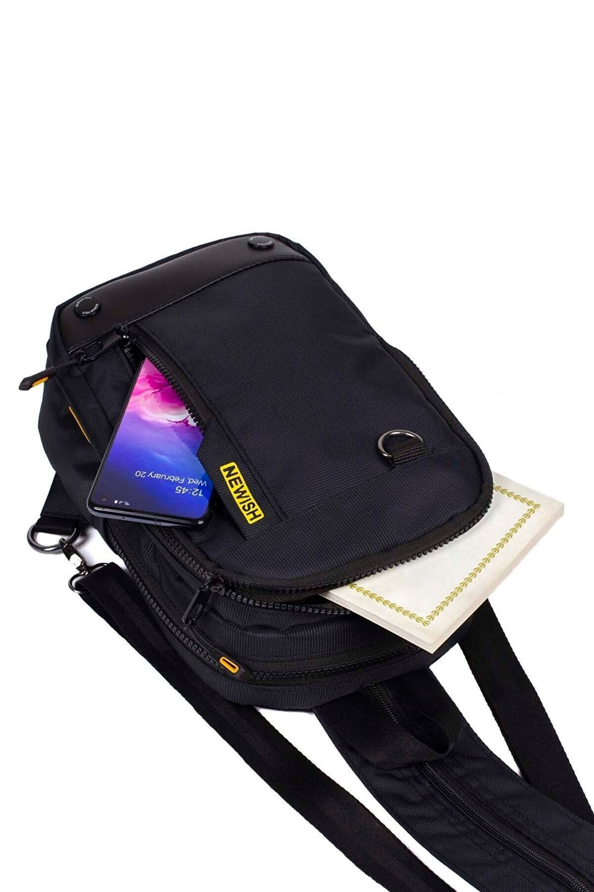 tuldar  Unisex Siyah Suya Dayanıklı Kumaş Çapraz Göğüs Ve Omuz Çantası - Görsel 6