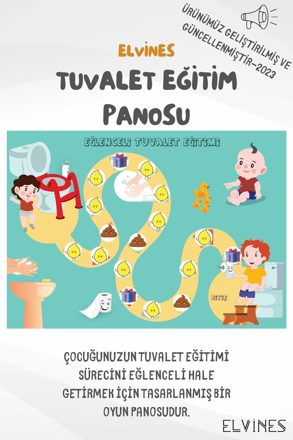 ELVİNES Eğlenceli Tuvalet Eğitimi Panosu (29.7X42 CM)- Cırt Cırtlı fotoğrafı 2 (önizleme)
